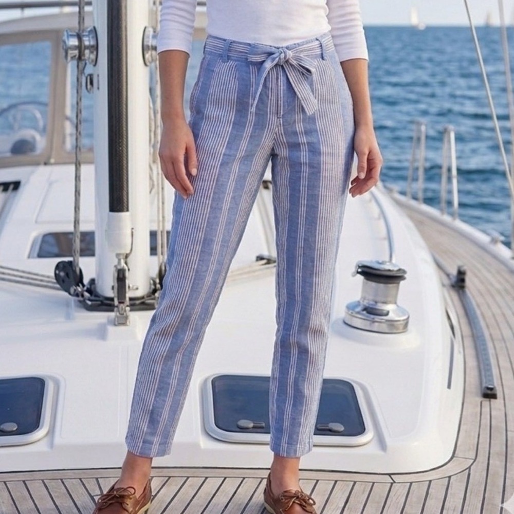 Tommy Hilfiger Relaxed Tapered Chino Striped Pants Blue 4 Coastal Summer Preppy - Picture 14 of 16